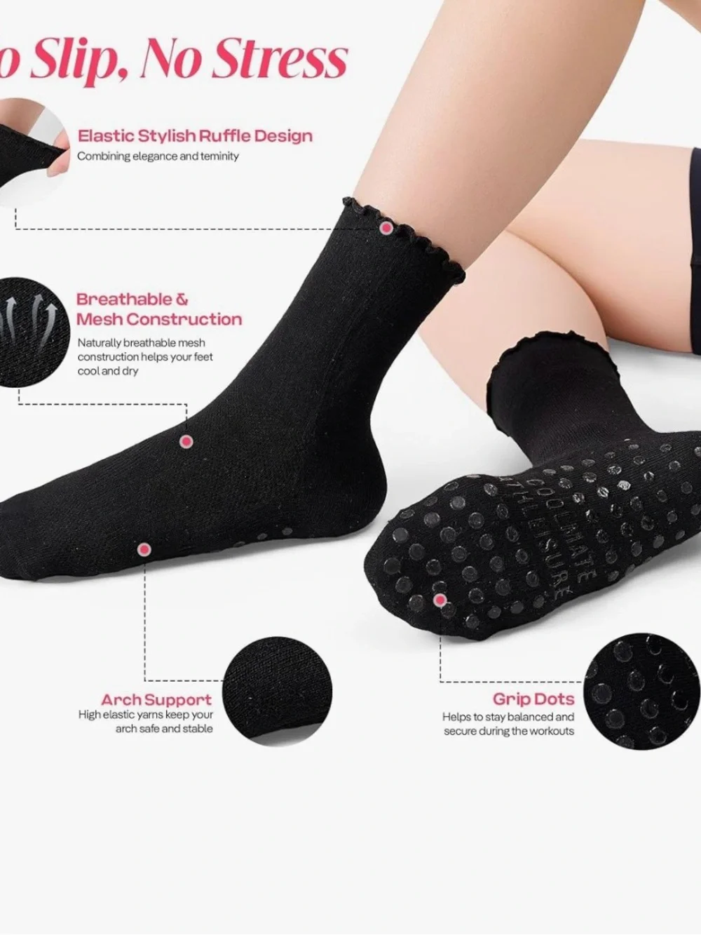 Athletic Ruffle Yoga & Pilates Socks - Black